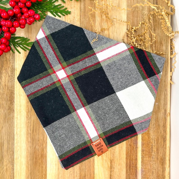 Flannel Dog Bandana- Plaid - Black, white and Red - Premium - Picture 8 of 9